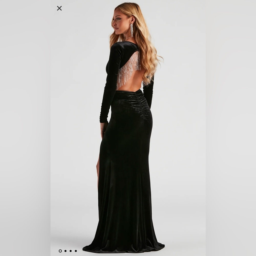 Windsor Black Velvety Gown with Rhinestone Details, size small